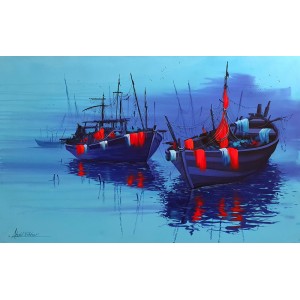 Abdul Jabbar, 30 x 48 Inch, Acrylic on Canvas, Seascape Painting, AC-ABJ-054